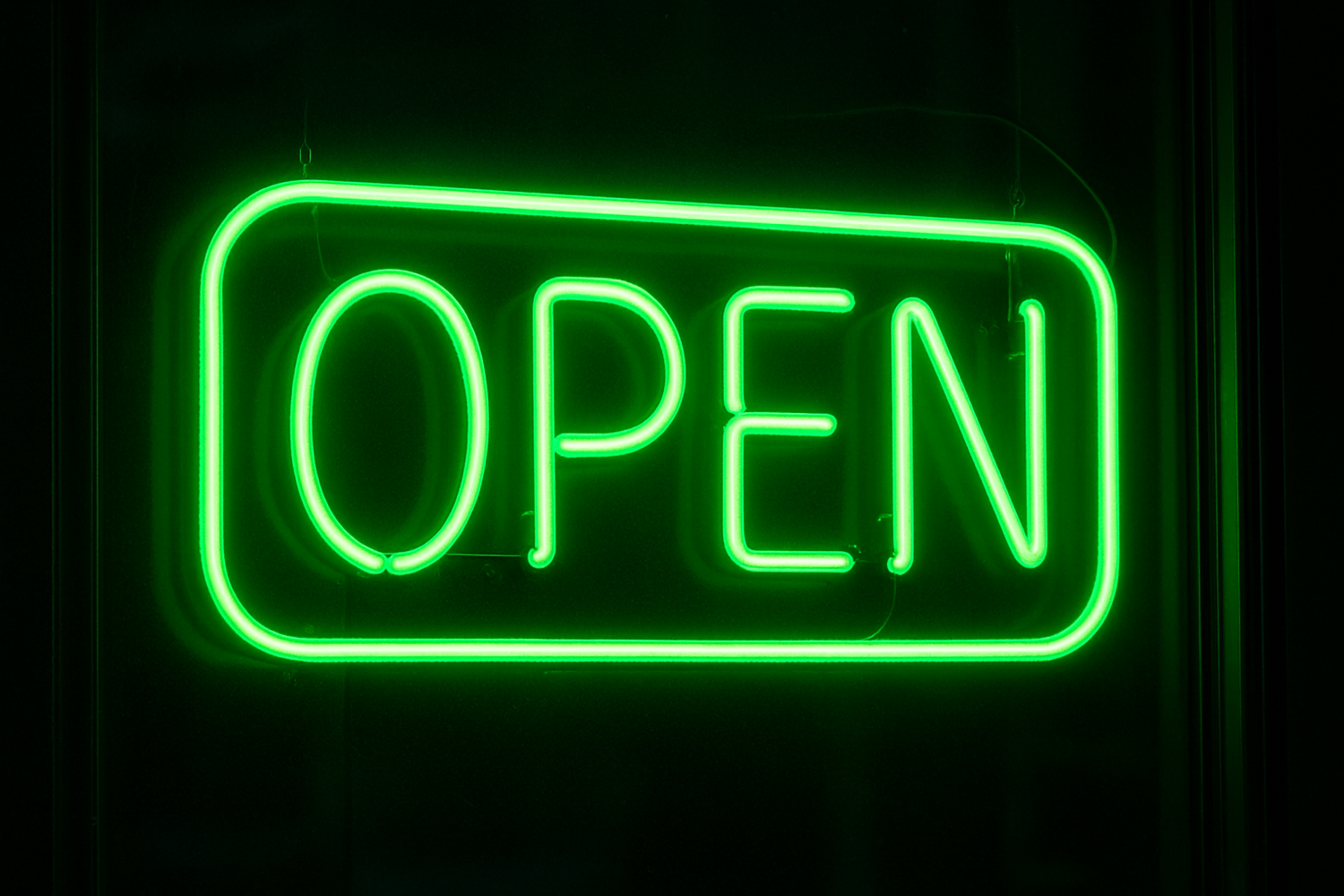open sign in green halogen